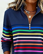 IGA | Wygodny sweter w kolorowe paski ze stójką na zamek