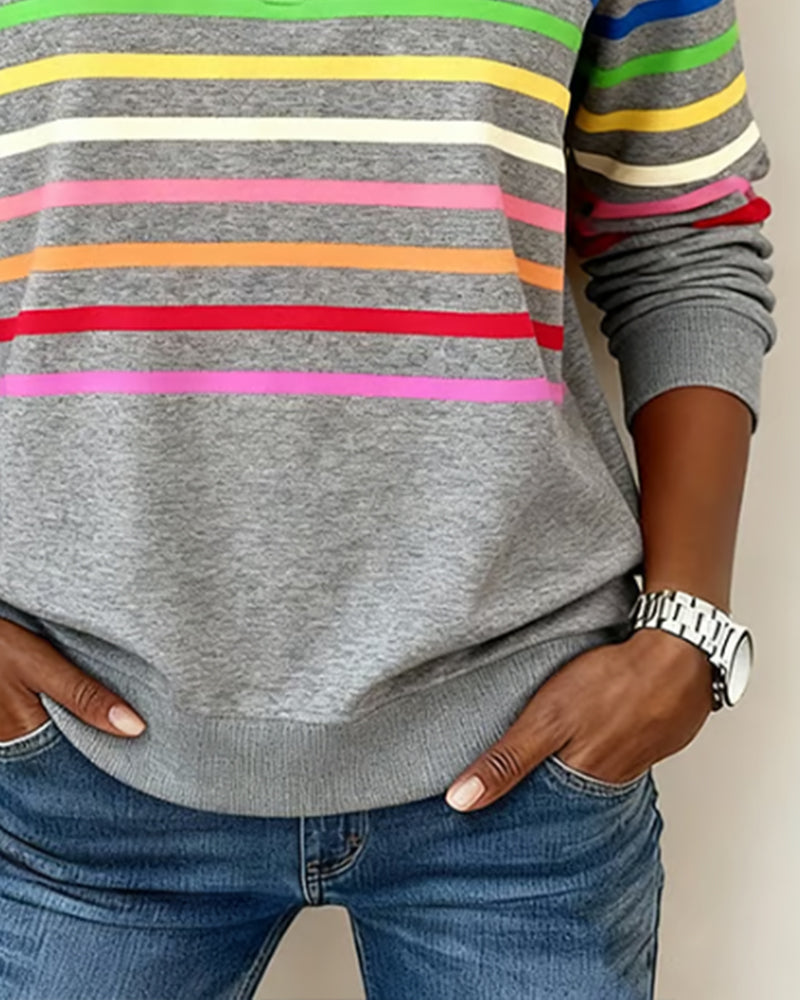 IGA | Wygodny sweter w kolorowe paski ze stójką na zamek