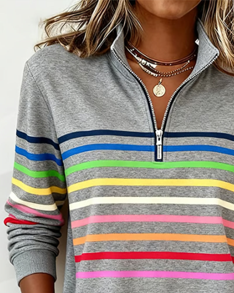 IGA | Wygodny sweter w kolorowe paski ze stójką na zamek