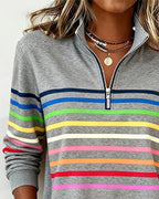 IGA | Wygodny sweter w kolorowe paski ze stójką na zamek