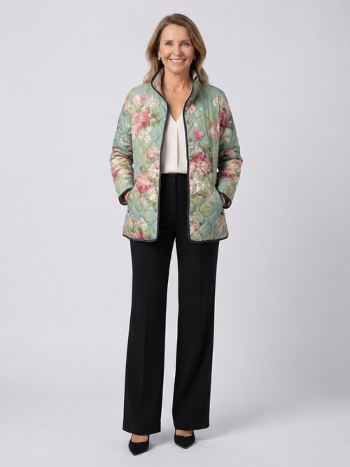 Carys | Retro Floral Patterned Quilted Jacket