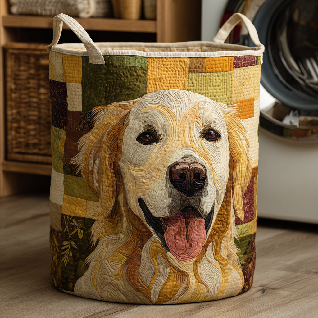 Szczęśliwy Kosz na Pranie z Golden Retrieverem