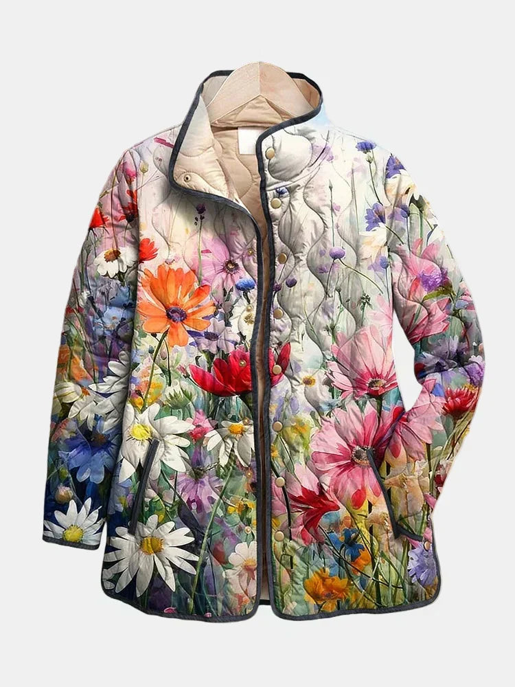 Kaia | Urocza pikowana kurtka w stylu vintage z kwiatowym wzore