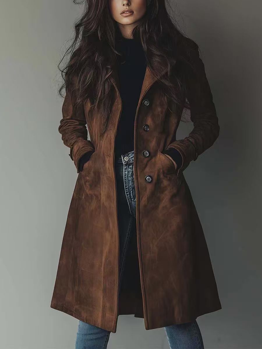 Disa™ | Długi płaszcz w stylu vintage z efektem zamszu