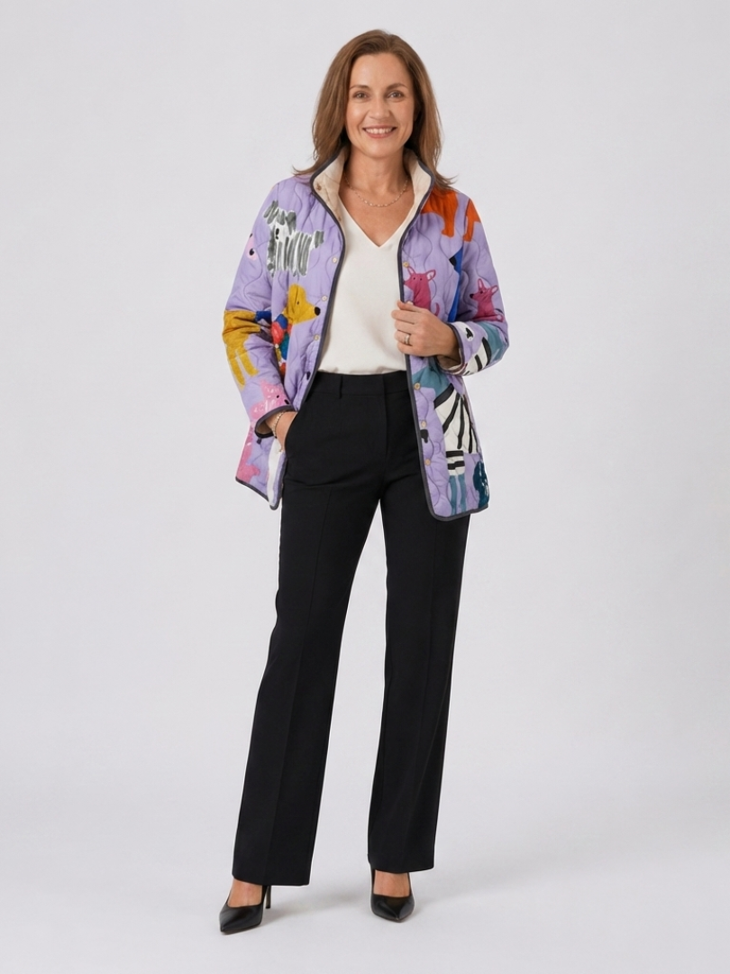 Rhea | Casualowa pikowana kurtka z motywem psów