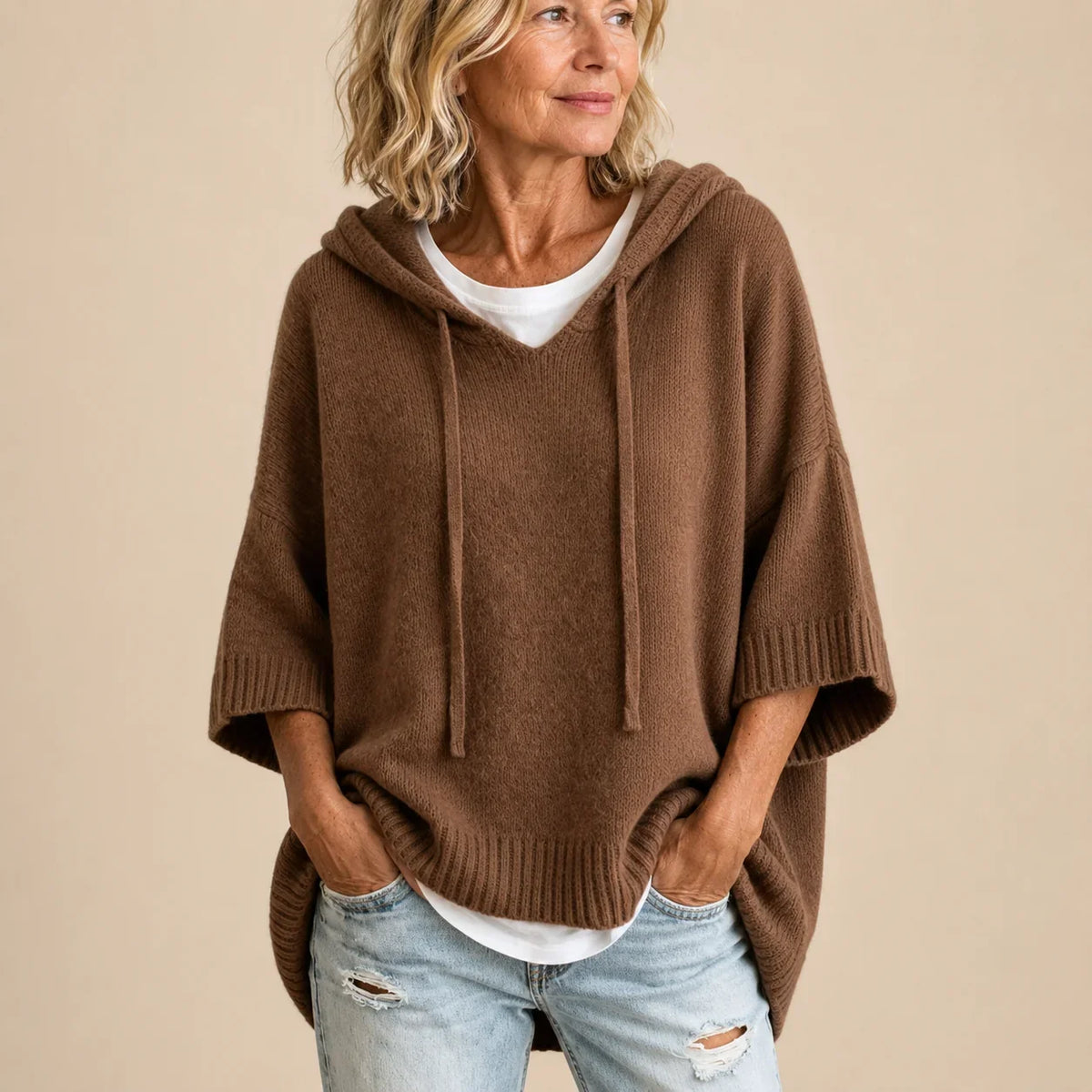 Jolanta |Sweter oversize damski z kapturem