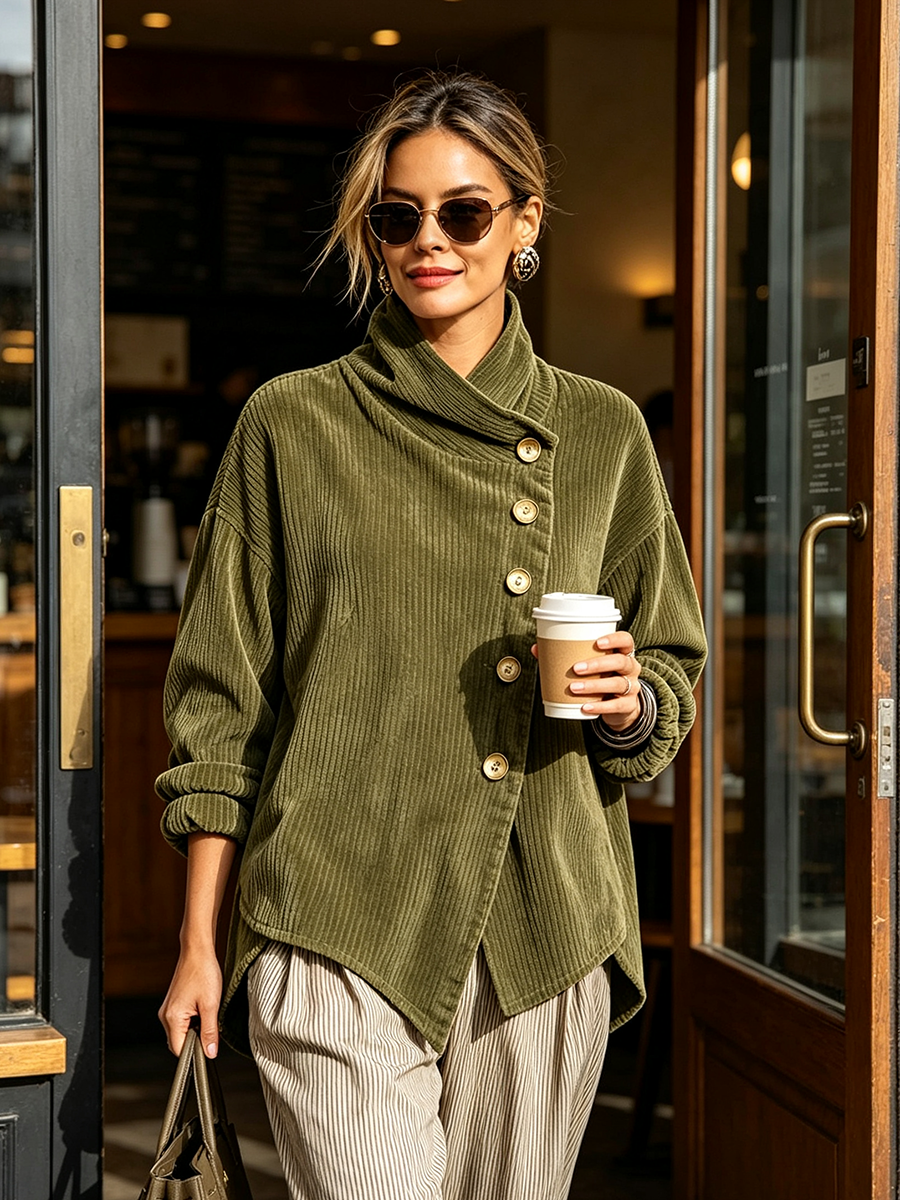 Lucyna | Elegancki Sweter Sztruksowy ze Złotymi Guzikami
